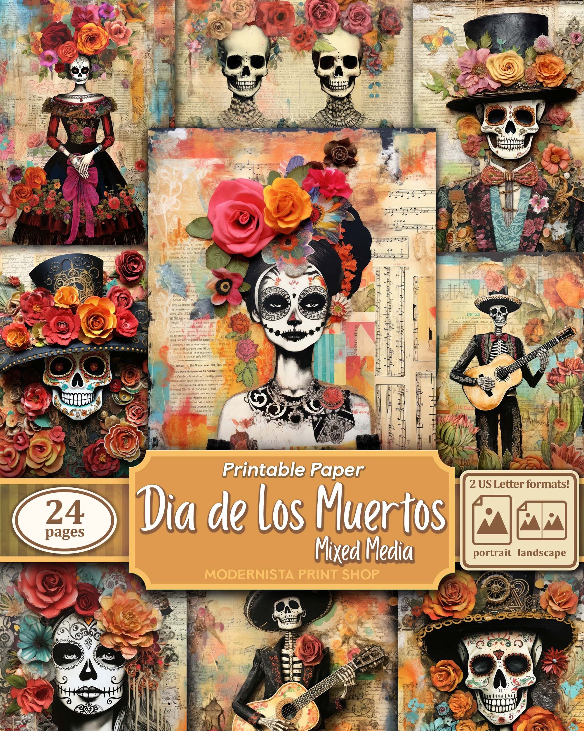 Dia de Los Muertos Junk Journal kit Mixed Media, Digital Papers, halloween Journal Pages, Journaling papers, digital download, Card Making