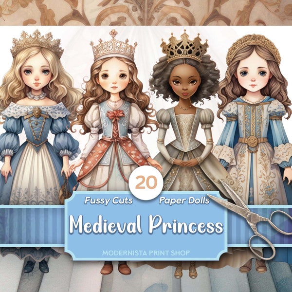 Medieval Princess Paper Dolls Kit | Dolls Journaling | Fussy Cut | Card Making | Junk Journal | Digital Paper |  Ephemera | Stickers