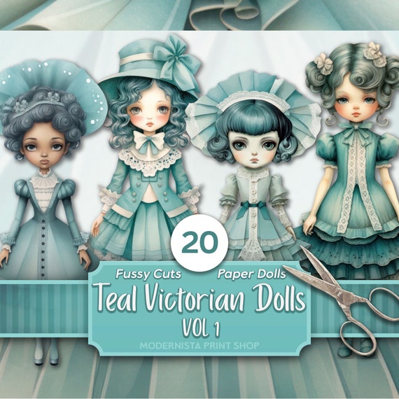 Teal Victorian Paper Dolls Kit | Dolls Journaling | Fussy Cut | Digital  Dolls Images | Card Making | Teal Ephemera | Stickers - Etsy
