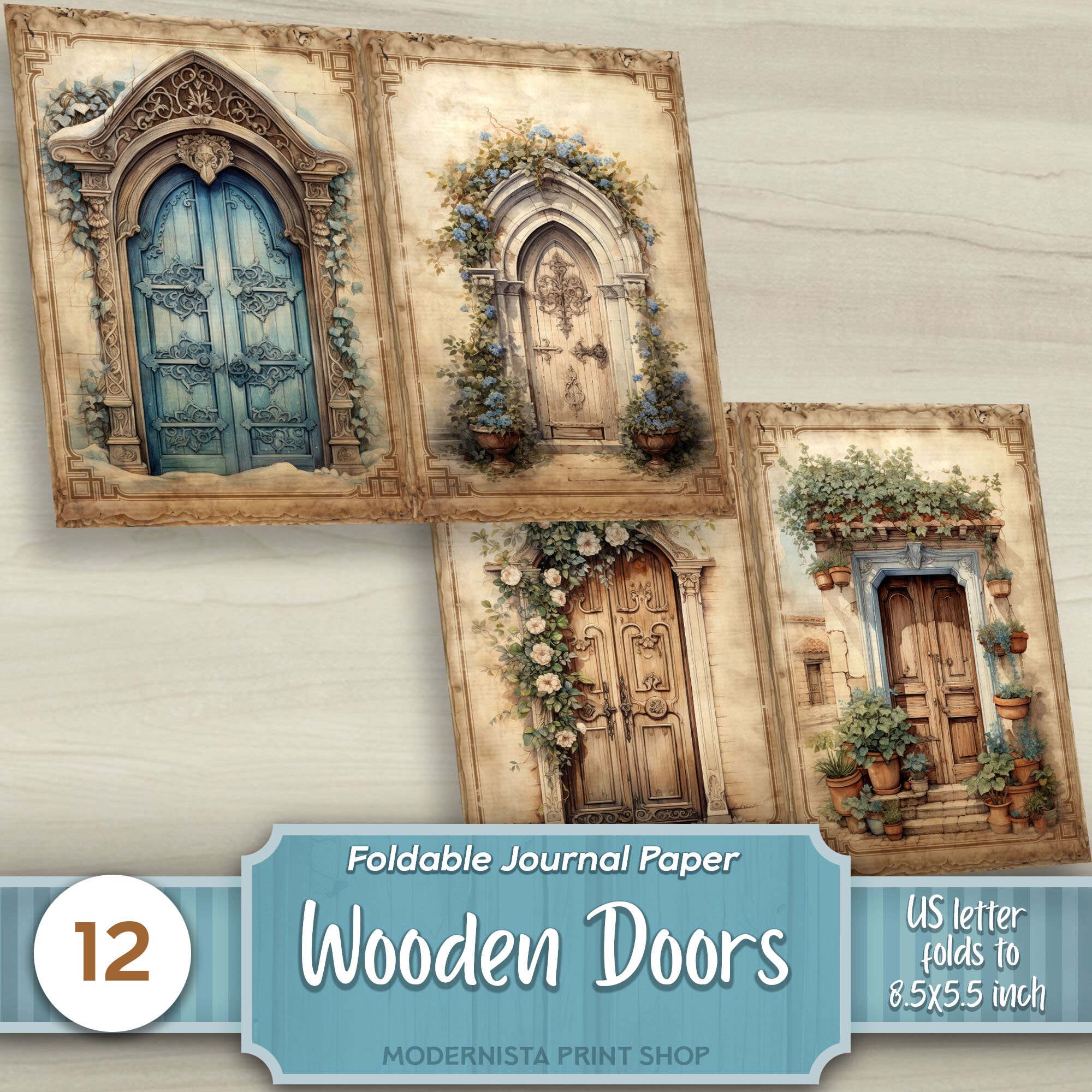 Wooden Doors Vintage Junk Journal Digital Papers, Printable Journal ...