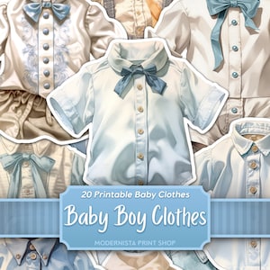 Printable vintage baby boy Shirts, junk journal ephemera, digital paper doll shirts, baby boy journal, scrapbooking kit, journaling supplies