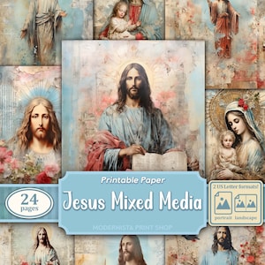 Jezus Mixed Media Junk Journal kit, digitale papers, Christian Printable Journal Pages, Faith journaling papers, digitale download, kaart maken