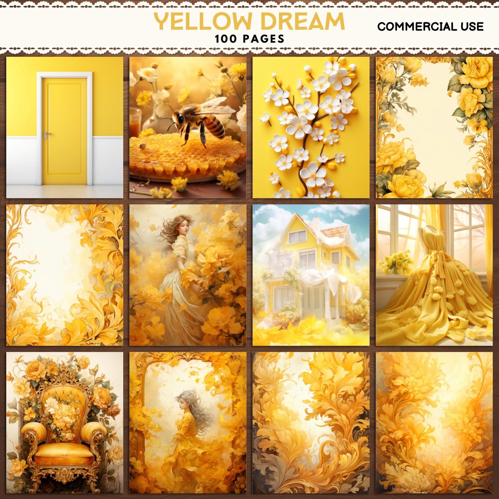 Large Bundle 100 Yellow Digital Papers Art Kit | Yellow Printable ...