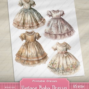 Printable Vintage Baby Dresses, Junk Journal Ephemera, Digital Paper ...