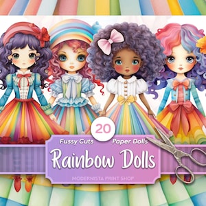 Rainbow Paper Dolls Kit | Dolls Journaling | Fussy Cut | Digital Dolls Images | Card Making | Rainbow Ephemera | Stickers | cricut | Unicorn