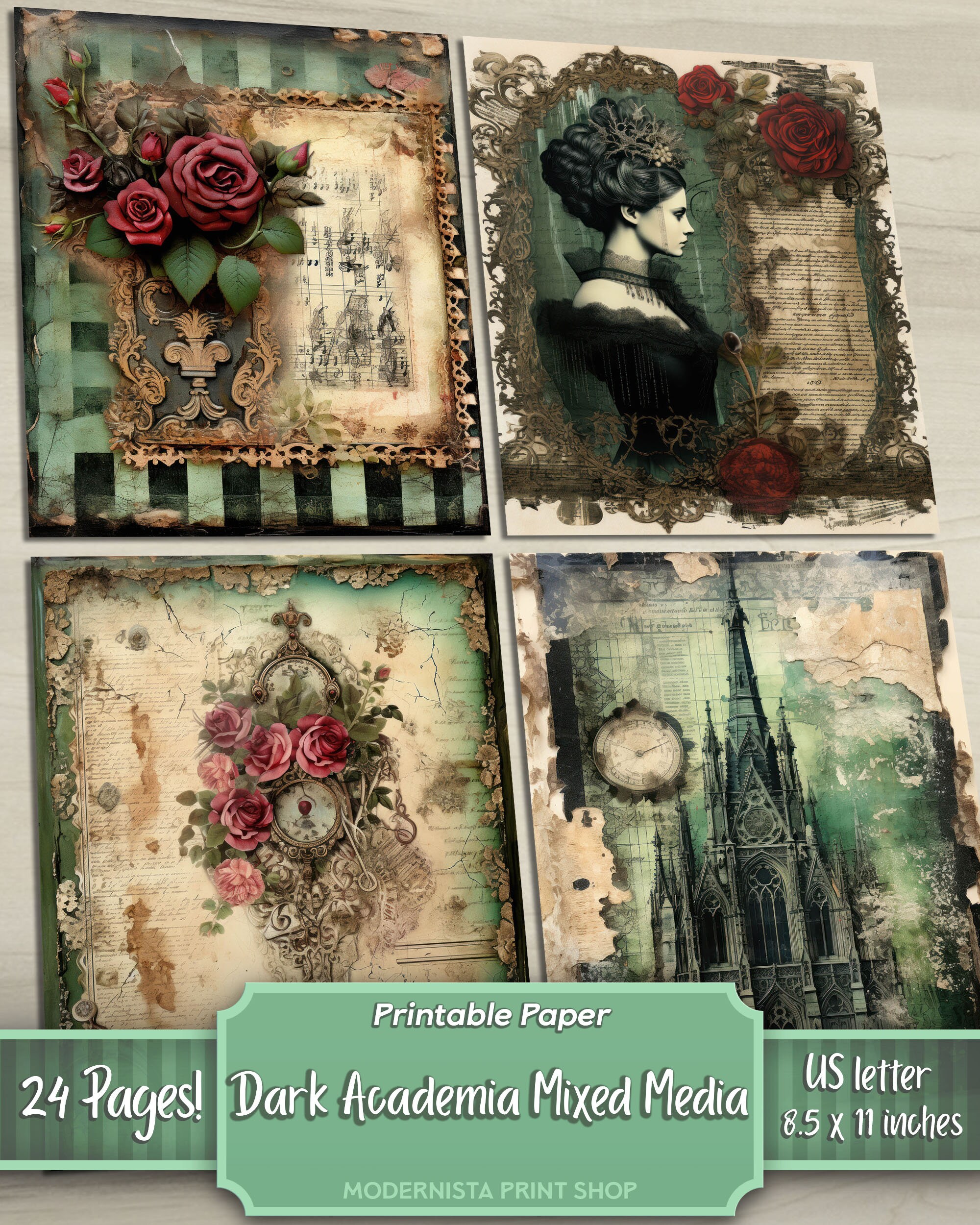 Dark Academia Junk Journal Mixed Media Art Kit Digital Etsy