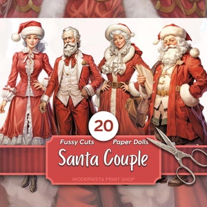 Bambole di carta coppia di Babbo Natale / bambole natalizie / effimeri natalizi / taglio pignolo / documenti digitali / creazione di cartoline / forniture per diario / Cricut