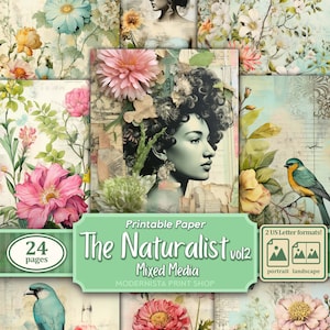 The Naturalist Vol2 Junk Journal kit Mixed Media, digital papers, floral printable journal pages, journaling papers, digital download