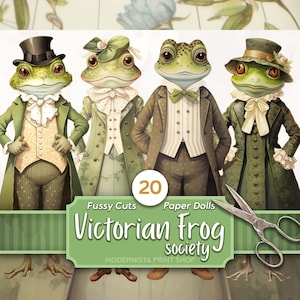 Victorian Frog Paper Dolls Kit | Dolls Journaling | Fussy Cut | Digital Dolls Images | Card Making | Junk Journal | Digital Paper | Cricut