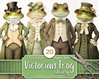 Victorian Frog Paper Dolls Kit | Dolls Journaling | Fussy Cut | Digital Dolls Images | Card Making | Junk Journal | Digital Paper | Cricut