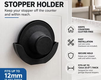3D Printed Garbage Disposal Stopper Holder | Wall Mount Kitchen Organizer (Fits 12mm)