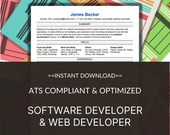 Software Developer Resume Template,ATS Friendly,Web Developer Resume,Beginner,Junior Developer,Programmer Resume,Minimalistic,Professional