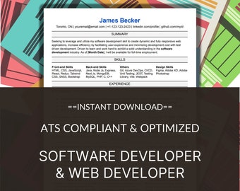 Software Developer Resume Template,ATS Friendly,Web Developer Resume,Beginner,Junior Developer,Programmer Resume,Minimalistic,Professional