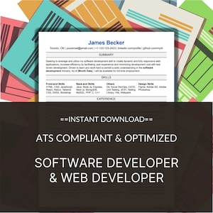 Modèle de CV de développeur de logiciels, ATS Friendly, CV de développeur Web, Débutant, Développeur junior, CV de programmeur, Minimaliste, Professionnel