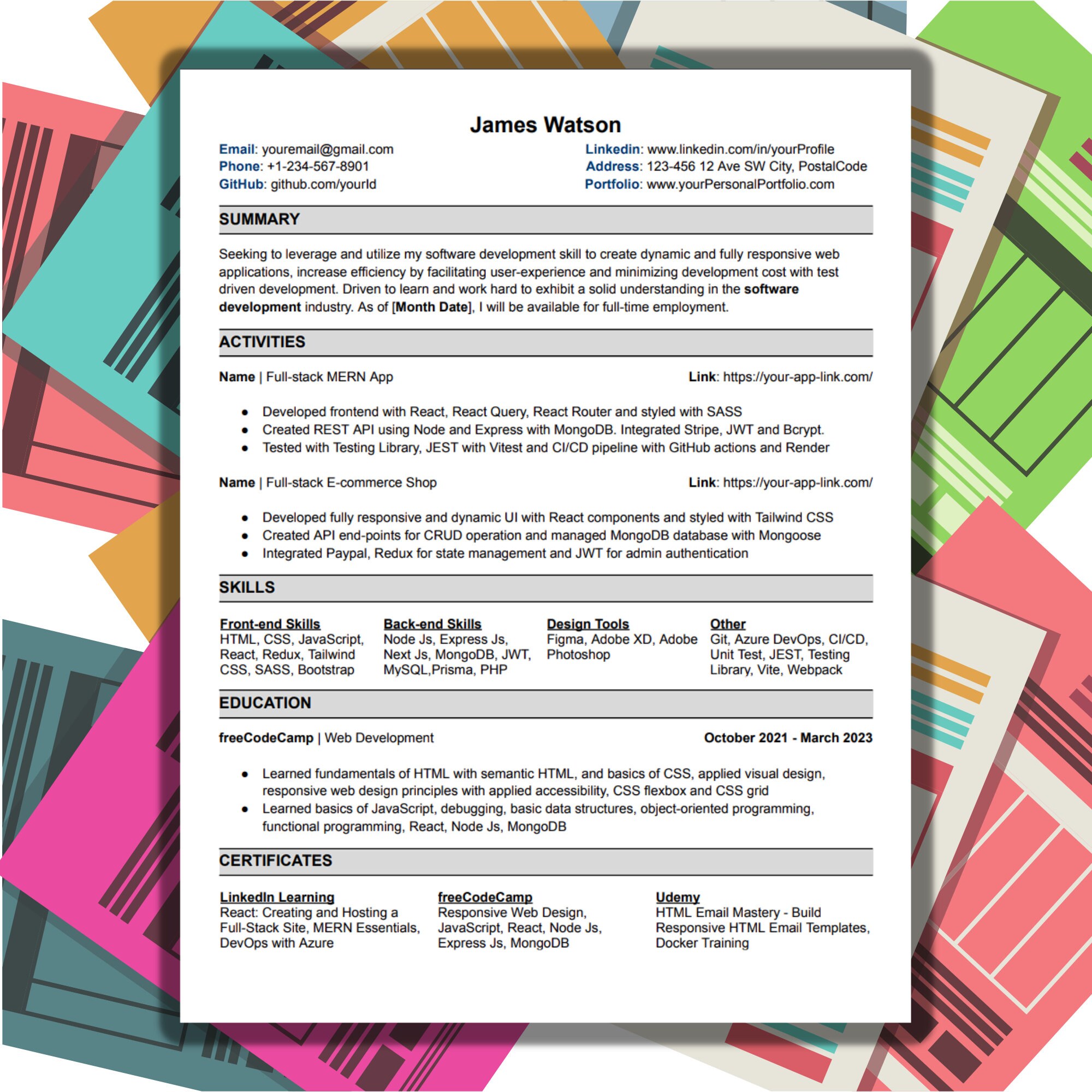 Software Developer Resume Template,ats Friendly,no Experience Resume ...