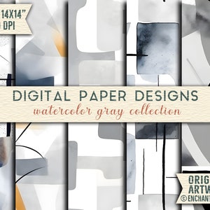 Elegant Light Gray Seamless Watercolor Patterns - Abstract Textured Digital Paper Set for Sophisticated Backgrounds, Dreamy Watercolor Paper