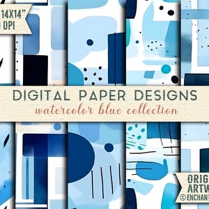 Light Blue Seamless Watercolor Patterns - Abstract Textured Digital Papers Set for Dreamy Backgrounds and Creative Watercolor Projects