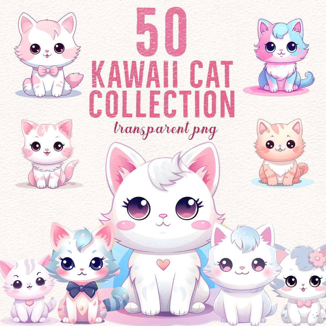 Buy Cute Kawaii Cat Clipart Bundle Cat PNG Files for Personal and ...