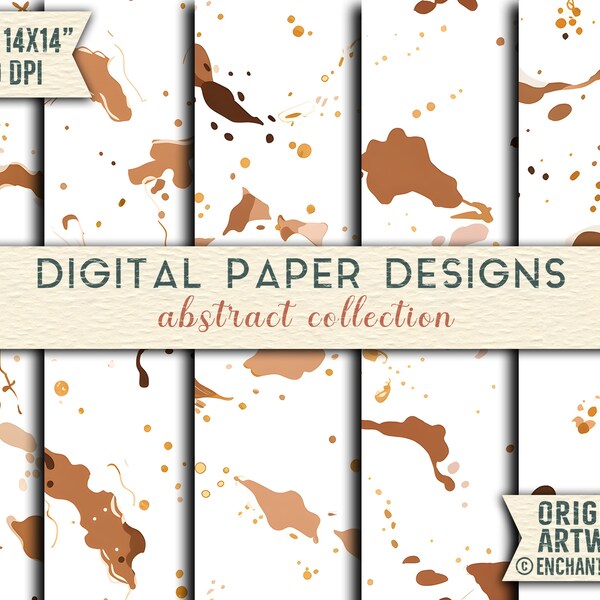 Minimalist Abstract Art Digital Paper - Pastel Brown Hard-Edge Pattern, Seamless Watercolor Printable Scrapbook Paper for Fabric Design