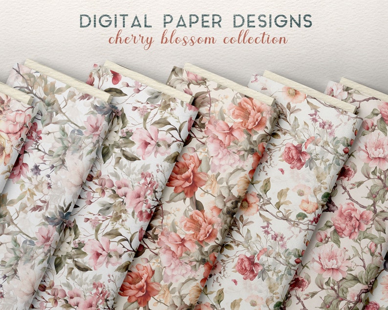 Cherry Blossom Art, Watercolor Seamless Pattern Digital Download for ...