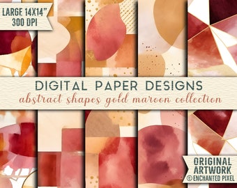 Old Maroon Watercolor Abstract Shapes: Seamless Digital Pattern - Ideal for Scrapbooking, Fabric Design, A Modern Printable Pattern