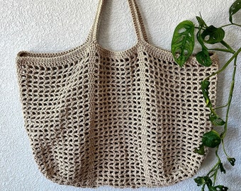 Mesh Crochet Beach Bag, Handmade Tote Bag, Cotton Crochet Bag, Large Hand Woven Tote, Women's Woven Bag, Gift for Her