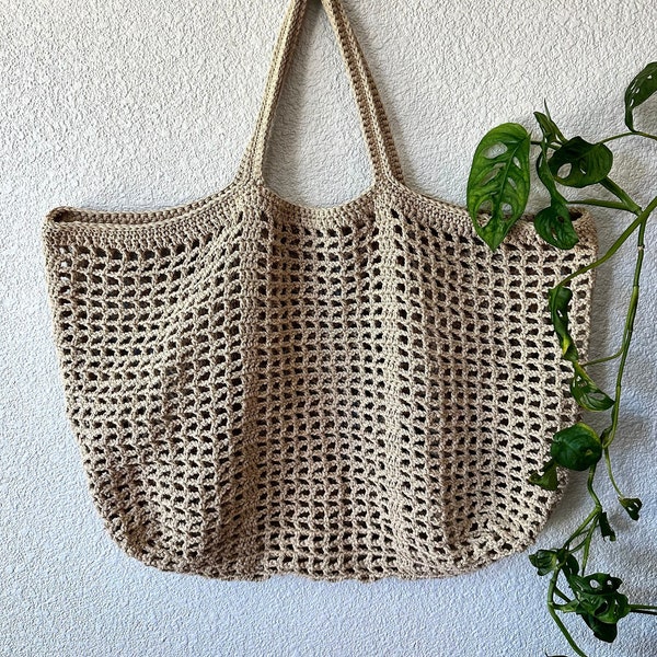 Mesh Crochet Beach Bag, Handmade Tote Bag, Cotton Crochet Bag, Large Hand Woven Tote, Women's Woven Bag, Gift for Her