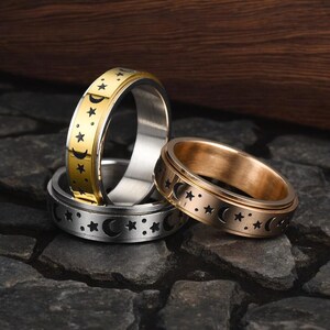 Sun Moon Star, Fidget Ring, Spinner Ring, Anxiety, Anxiety Ring, Fidget ...