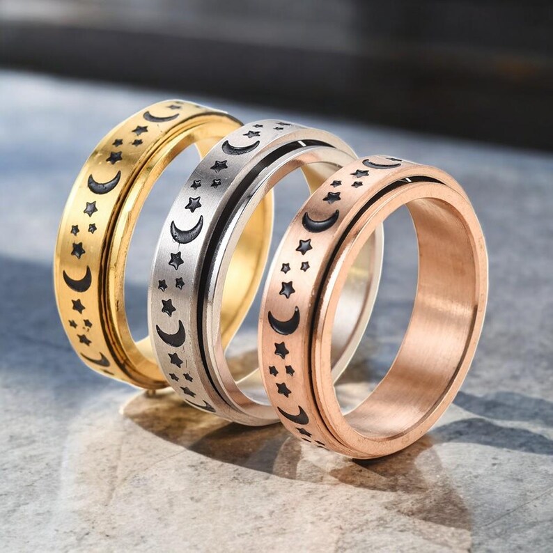 Sun Moon Star, Fidget Ring, Spinner Ring, Anxiety, Anxiety Ring, Fidget ...