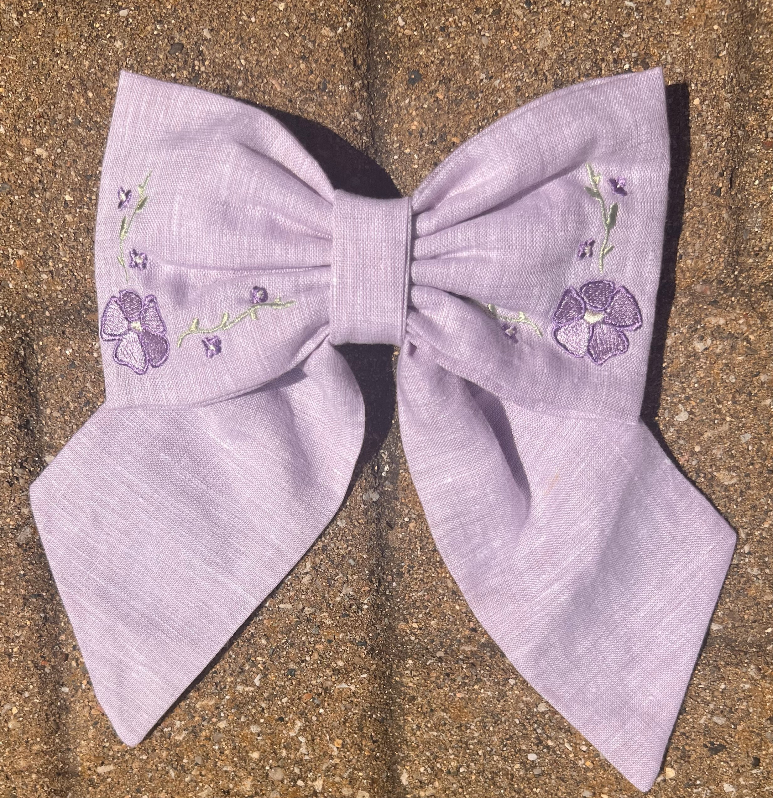 Lilac Embroidered Bow Hairclip - Etsy Australia