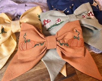 Pumpkin Embroidered Hair Bow
