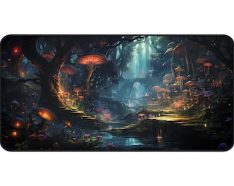 Fantasy Fairy Forest Desk Mat Mouse Pad - Also great for crafting or a project surface- Enchanted Nightscape Gaming Mat Mystical