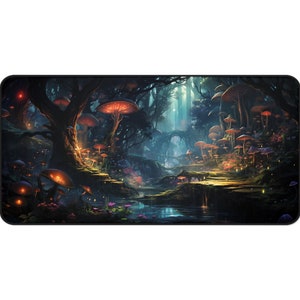 Fantasy Fairy Forest Desk Mat Mouse Pad - Also great for crafting or a project surface- Enchanted Nightscape Gaming Mat Mystical