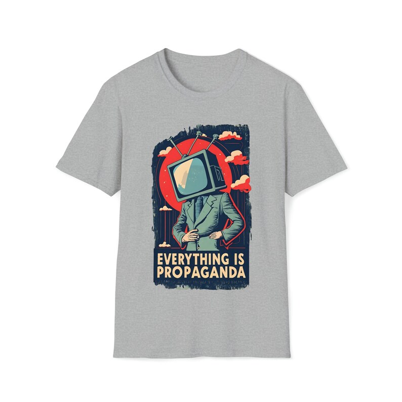 Vintage-Inspired "Everything is Propaganda" Graphic Tee - Unisex Softstyle T-Shirt Funny graphic meme art paranoia Sport Grey