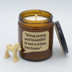 Cita de la película "Ser joven y hermosa no es un crimen, ya sabes" Vela de soja con cita divertida (9 oz, 16 oz)
