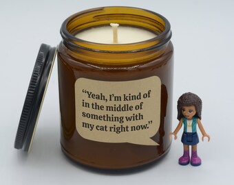 TV show Quote "Yeah, I’m kind of in the middle of something with my cat right now." Funny quotable moments Soy Candle (9oz, 16oz)