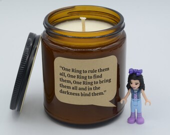Quote "One Ring to rule them all, One Ring to find them, One Ring to bring them all & in the darkness bind them." Soy Candle (9oz, 16oz)