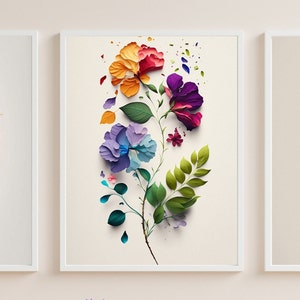 Colorful Wildflower Art Set Of 3 Watercolor Flowers Bright Floral Prints Digital Download Printable Flower Watercolors