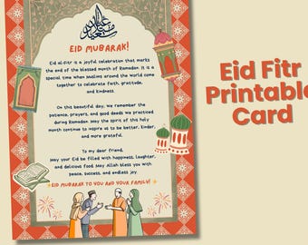Printable Eid Mubarak Info greeting card, for Friends, Co Worker and Neighbors, Eid Al Fitr for tray, Instant Download, Festive Celebration