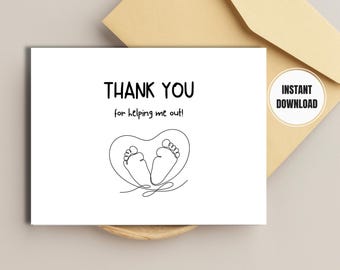 Biglietto di ringraziamento per il travaglio e il parto per doula e ostetrica (download immediato)