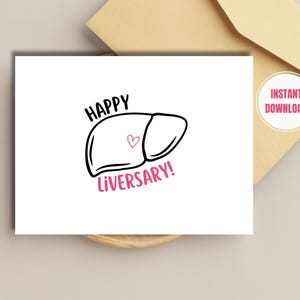 Tarjeta imprimible de feliz aniversario de hígado, aniversario de trasplante de hígado, receptor de hígado, aniversario de trasplante, donar vida, descarga instantánea
