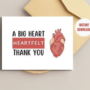 Ein großes herzliches Dankeschön, Kardiologen Karte lustig, Herz-Chirurgie-Karte, gute Besserung Geschenk, Genesung, OP und bypass, printable Karte