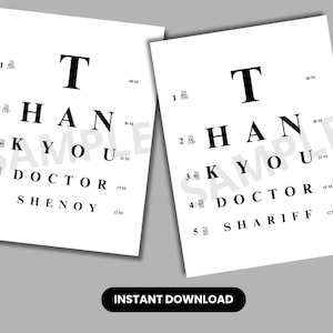 Tarjeta de agradecimiento personalizada para oculista, regalo para optometrista, Día Nacional del Médico, tema médico, nombre del médico oftalmólogo, examen de la vista