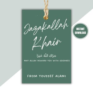 Étiquettes personnalisées JazakAllah Khair, étiquettes de remerciement musulmanes pour l'Aïd et le ramadan, étiquettes de remerciement islamiques, téléchargement immédiat