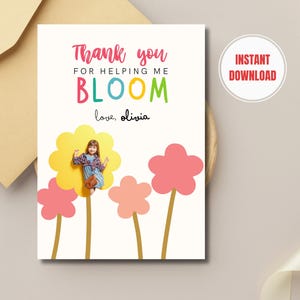 Carte Merci de m'avoir aidé à fleurir - étiquette de remerciement pour enseignant, étiquette-cadeau plante fleur, cadeau de fin d'année pour enseignant, téléchargement immédiat