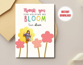 Thank You For Helping Me Bloom Card – Teacher Thank You Tag, Plant Flower Gift Tag, End of Year Teacher Appreciation Gift, Instant Download