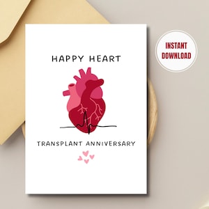 Happy harttransplantatie verjaardag afdrukbare kaart, ontvanger cadeau harttransplantatie, hartontvanger, orgaandonatie schenken, INSTANT DOWNLOAD