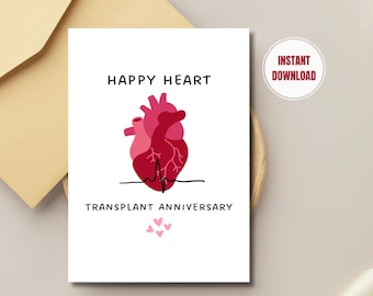 Tarjeta de aniversario de trasplante de corazón, regalo imprimible (descarga instantánea)