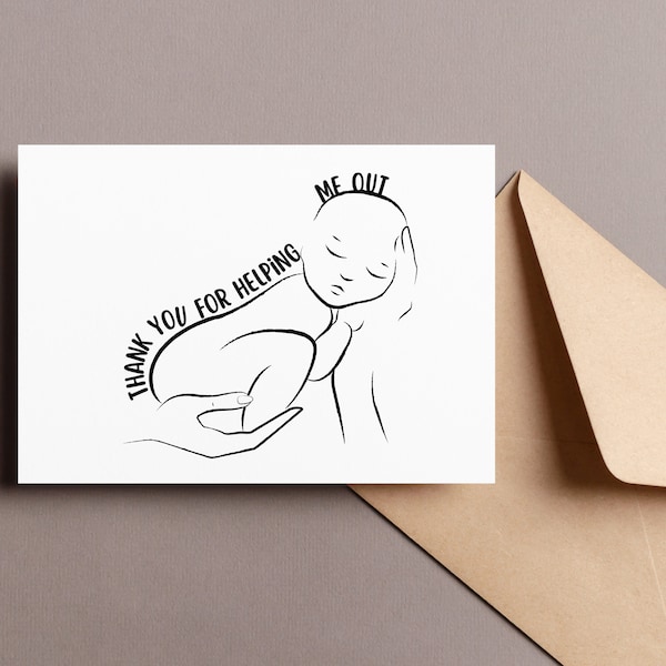 Biglietto di ringraziamento per avermi aiutato, regalo di ringraziamento per l'ostetrica ginecologa, biglietto d'auguri, annuncio di nascita, download immediato