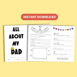 Alles über Papa Fragebogen zum ausdrucken, Vatertag Fill In Karte, DIY Kinder Geschenk von Sohn oder Tochter, Vater Geburtstag & Vater Tochter Geschenk